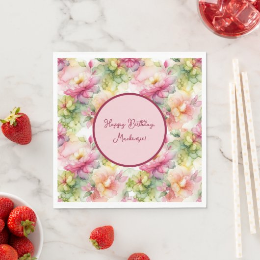 Pastelbloemen Alcohol Inkt Illustratie Aanpassen Servet (Insitu)