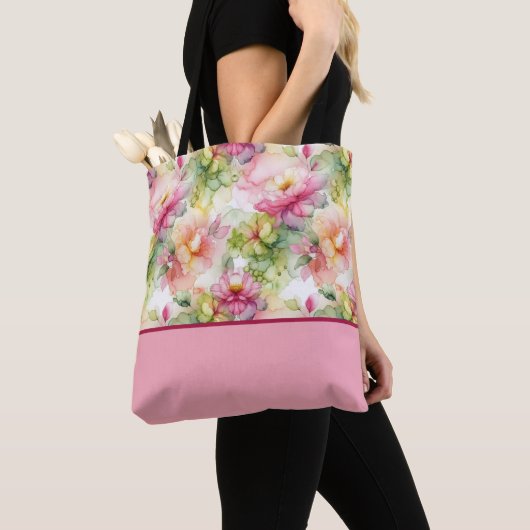 Pastelbloemen Alcoholinkt Kleurenblok Canvas tas (Dichtbij)