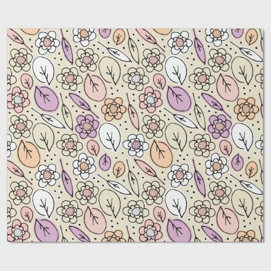 Pastelbloemen en bladeren cadeaupapier (Vlak)