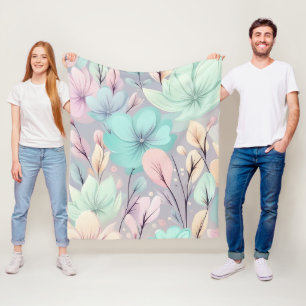 Pastelbloemen en bladeren op Paarse achtergrond Fleece Deken
