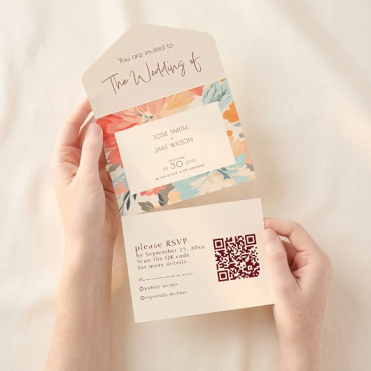 pastelbloemen trouwuitnodiging en RSVP All In One Uitnodiging