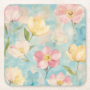 Pastelbloemen. Tuin schoonheid. Vierkante Kartonnen Onderzetter