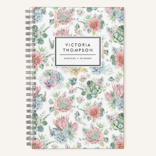 Pastelbotanische Waterverf vetplanten Patroon Notitieboek
