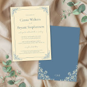 Pastelboter Geel Dusty Blue Minimal Wedding Kaart