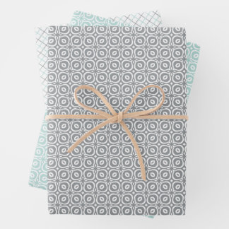 Pastelcombinatie van Retro Grijs, Mint, Geometrisc Inpakpapier Vel