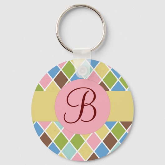 Pasteldiamanten aangepaste monogram sleutelhanger (Voorkant)
