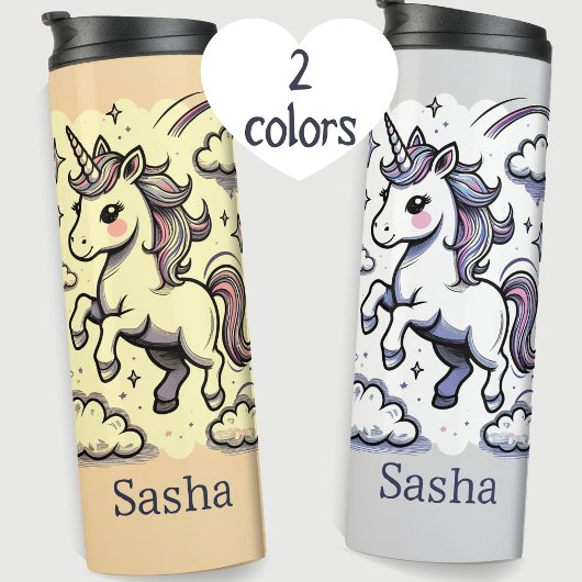 Pasteleenhoorn Sparkle Rainbow Aangepaste naam Thermosbeker