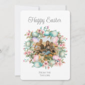 pasteleieren krans gelukkig Pasen familie foto Feestdagenkaart (Voorkant)