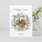 pasteleieren krans gelukkig Pasen familie foto Feestdagenkaart (Staand voorkant)