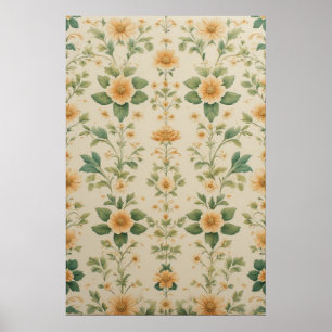 pastelgeel bloemmotief poster