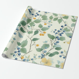 Pastelgeel en groen botanisch wijnpatroon cadeaupapier
