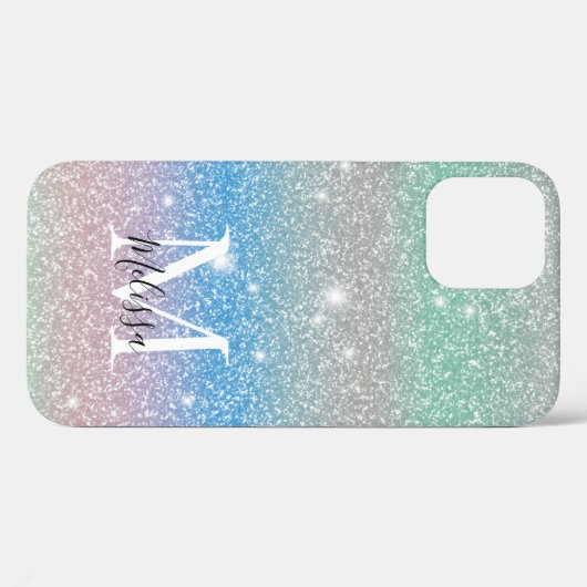 Pastelgradiënt Glitter Sparkle Monogram Naam Case-Mate iPhone Case (Achterkant (horizontaal))