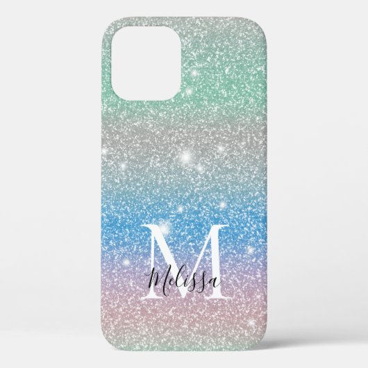 Pastelgradiënt Glitter Sparkle Monogram Naam Case-Mate iPhone Case (Achterkant)
