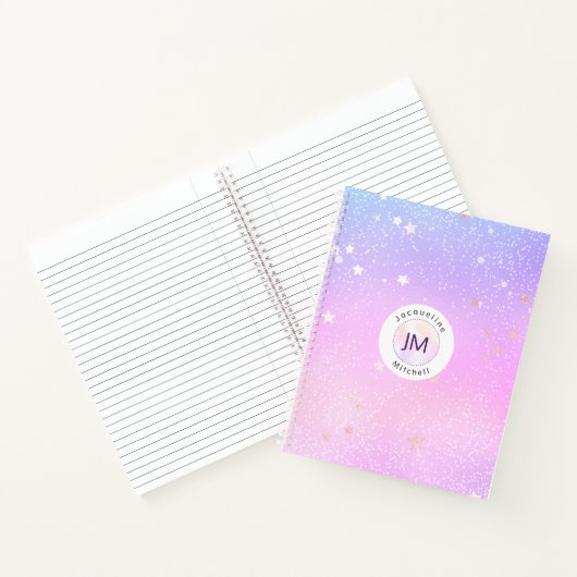 Pastelgradiënt Glitter Stars Iridescent Galaxy Notitieboek (Binnen)