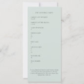 Pastelgroen Eucalyptus gebladerte huwelijksprogram (Achterkant)