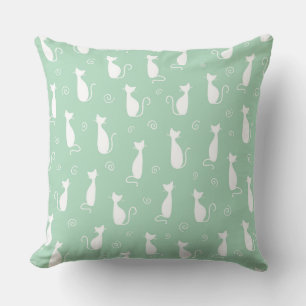PASTELGROEN MET WITTE KAT SILHOUETTEN KUSSEN