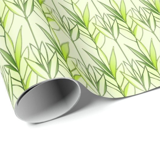 Pastelgroen Tropisch Loof Natuur Deco Patroon Cadeaupapier (Rol Hoek)