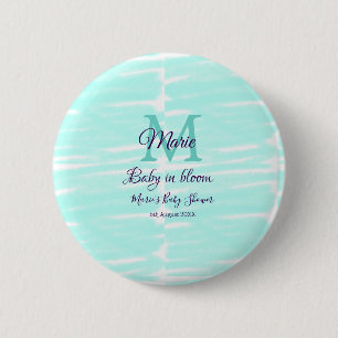 Pastelgroene baby in bloom monogram babyshower t ronde button 5,7 cm