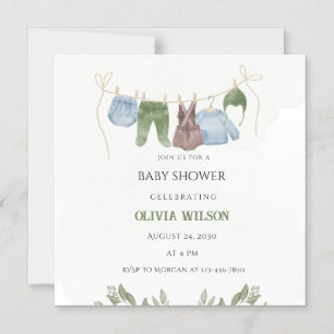 Pastelgroene beige babyshower uitnodiging