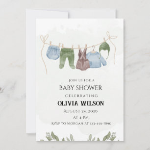 Pastelgroene beige babyshower uitnodiging