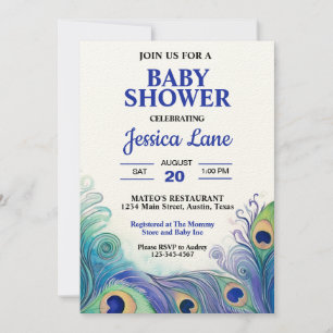 Pastelgroene en blauwe pauwveren baby shower kaart