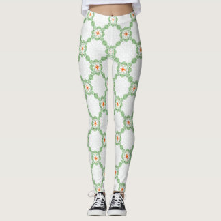 Pastelgroene en oranje bloem- en bladpatroonleggin leggings