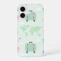Pastelgroene iPhone-hoes met reistekeningen