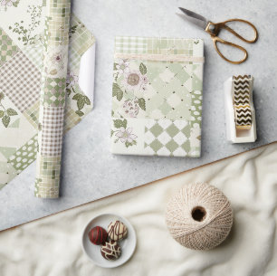 Pastelgroene Sering Dekbed Aardse Gingham Patchwor Cadeaupapier