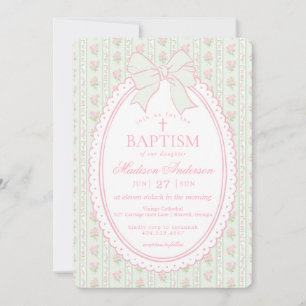 Pastelgroene Vintage Fantasie Bloemen Doopfeest Kaart