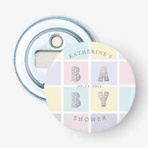 pastelkleurblok zilveren baby shower button flesopener