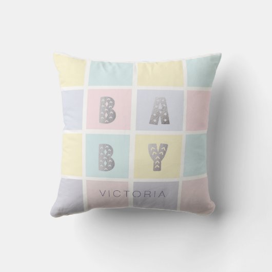 pastelkleurblokmonogram kussen (Achterkant)