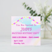 Pastelkleuren Achtertuin Verjaardagsfeest Uitnodig Kaart (Staand voorkant)