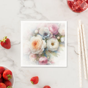 Pastelkleuren Aquarel Bloem Schilderen Bruiloft Servet