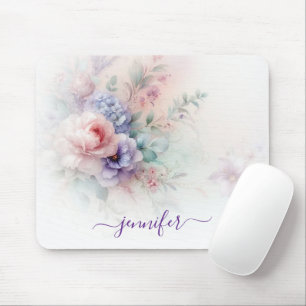 Pastelkleuren Aquarel Bloem Typography Naam Muismat