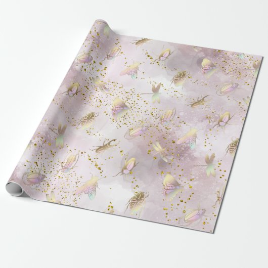 pastelkleuren bugs op faux glitter cadeaupapier (Uitgerold)