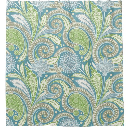 Pastelkleuren florale paisleypatroon douchegordijn (Voorkant)