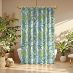 Pastelkleuren florale paisleypatroon douchegordijn