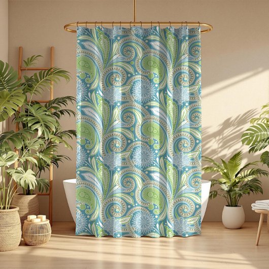 Pastelkleuren florale paisleypatroon douchegordijn