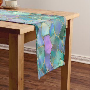 Pastelkleuren glas-in-lood mozaïekpatroon korte tafelloper