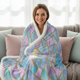 Pastelkleuren Iridiserend Glas-in-Lood Patroon Sherpa Deken
