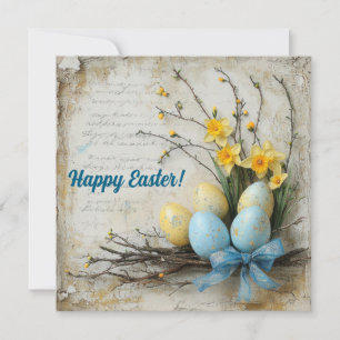 Pastelkleuren paaseieren lente bloemen vintage feestdagenkaart
