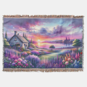 Pastelkleurig Zonsondergang Cottage Meerzijde Tuin Deken