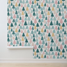 Pastelkleurige dennenbos kerstbomen gedessineerd
