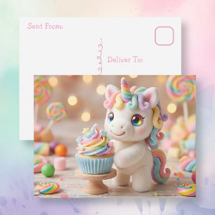 Pastelkleurige Eenhoorn met Regenboog Cupcake Briefkaart