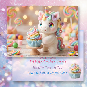 Pastelkleurige Eenhoorn met Regenboog Cupcake Kaart