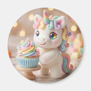 Pastelkleurige Eenhoorn met Regenboog Cupcake Magneet