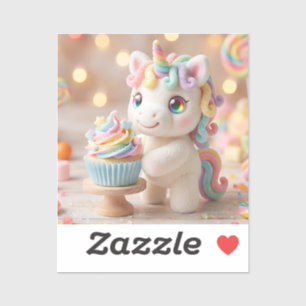Pastelkleurige Eenhoorn met Regenboog Cupcake Sticker