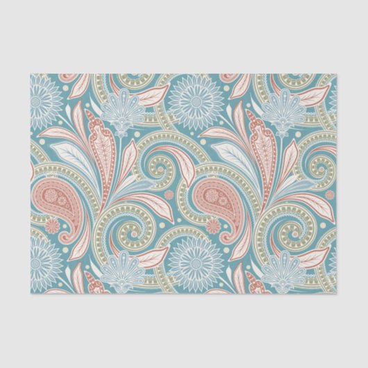 Pastelkleurige florale  paisley tissuepapier (Voorkant)