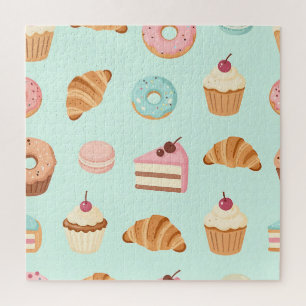 Pastelkleurige Franse gebakjes Cute Dessertpatroon Legpuzzel