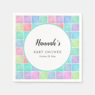 Pastelkleurige Gingham servetten Baby Shower Blokk